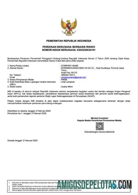 Berkualitas Indonesia sertifikat of incorporation Word and PDF templat