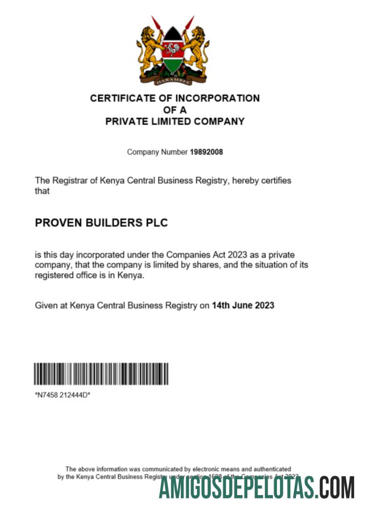 Profesional Kenya bisnis pendaftaran sertifikat Word and PDF templat