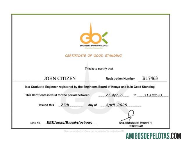 Profesional Kenya sertifikat of good standing Word and PDF templat