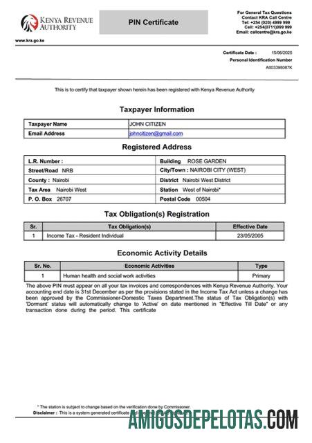 Realistis Kenya taxpayer sertifikat Word and PDF templat