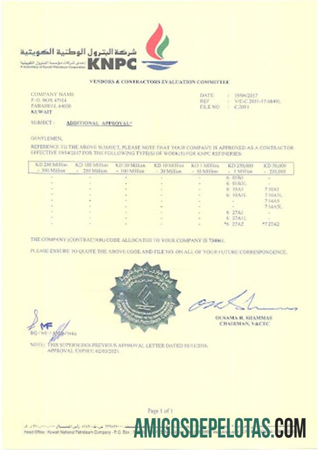 Kuwait sertifikat of pendaftaran sampel