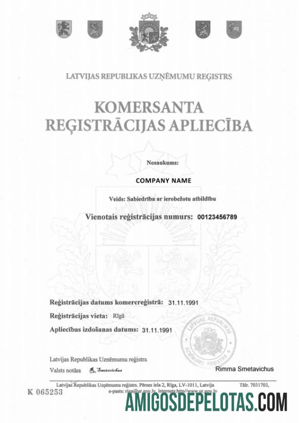 Latvia sertifikat of pendaftaran templat