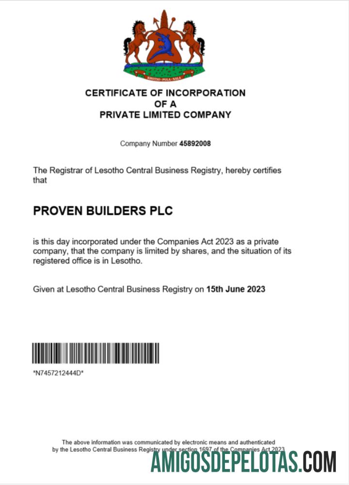 Berkualitas Lesotho Perusahaan pendaftaran sertifikat Word and PDF templat