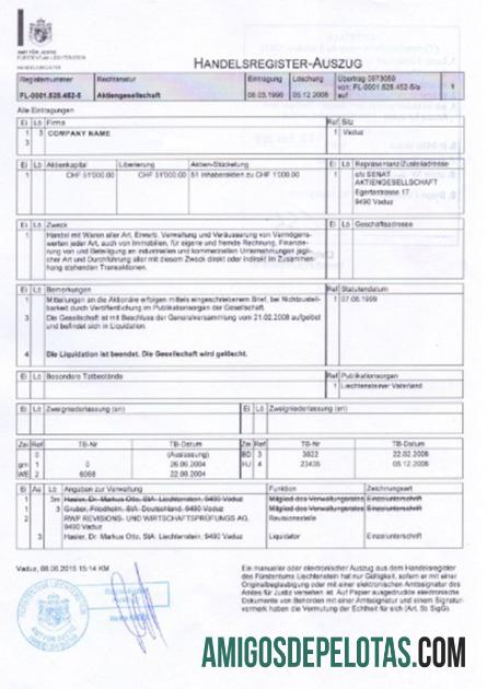 Liechtenstein sertifikat of Incorporation pratinjau