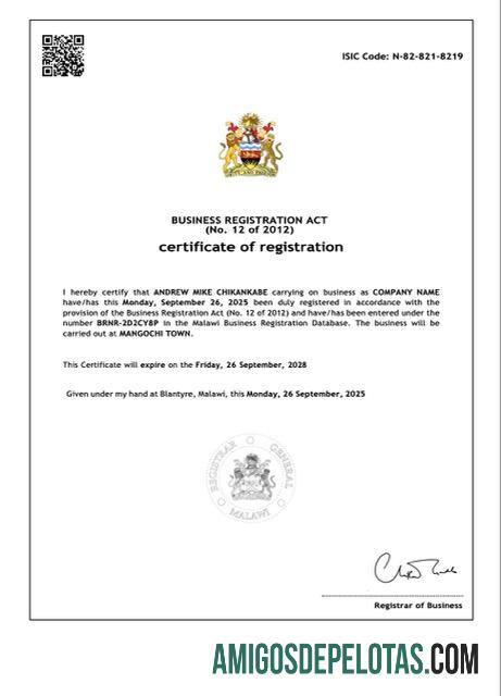 Realistis Malawi sertifikat of pendaftaran Word and PDF templat
