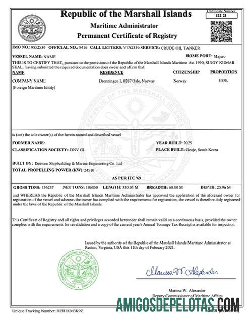 Dapat Diedit Kepulauan Marshall permanent sertifikat of registry Word and PDF templat