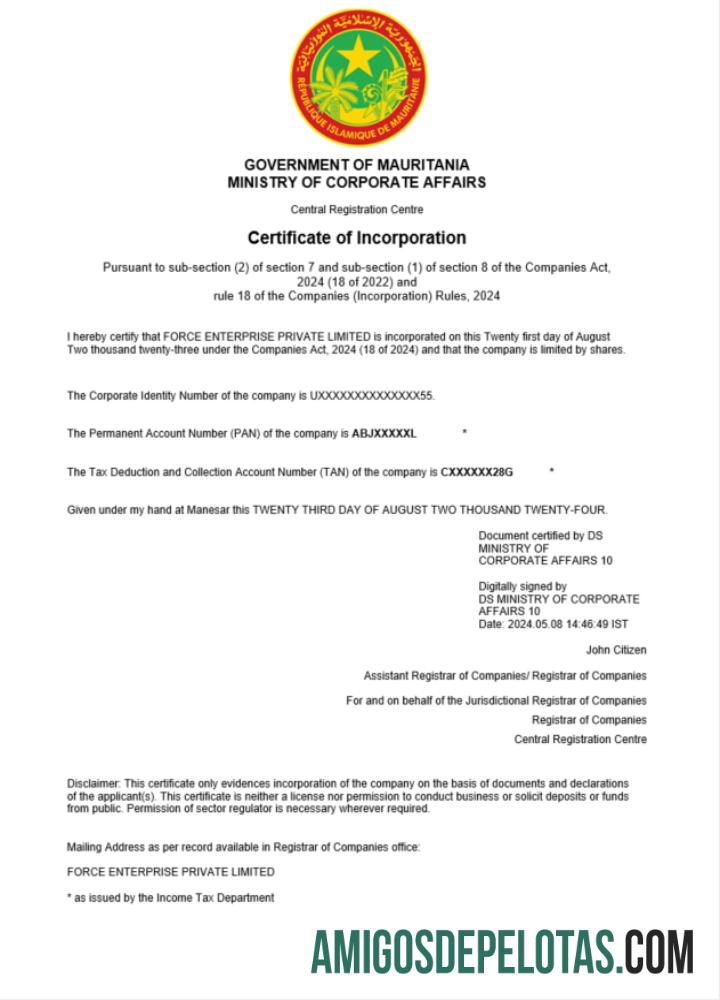 Profesional Mauritania bisnis pendaftaran sertifikat Word and PDF templat