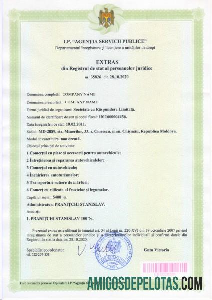 Moldavia sertifikat of Incorporation desain