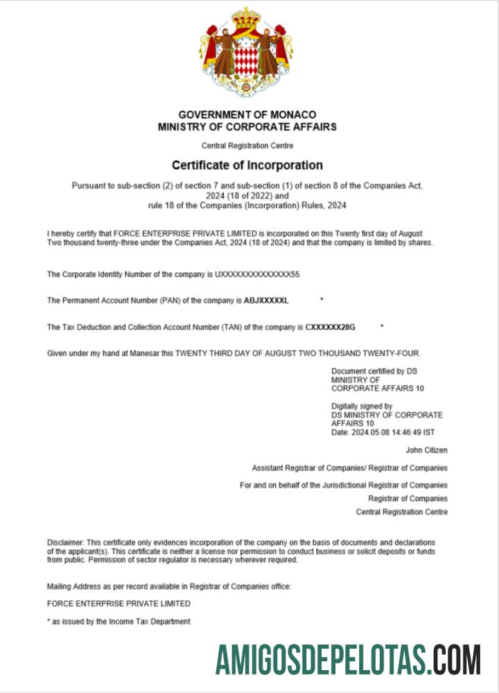 Berkualitas Monako bisnis pendaftaran sertifikat Word and PDF templat