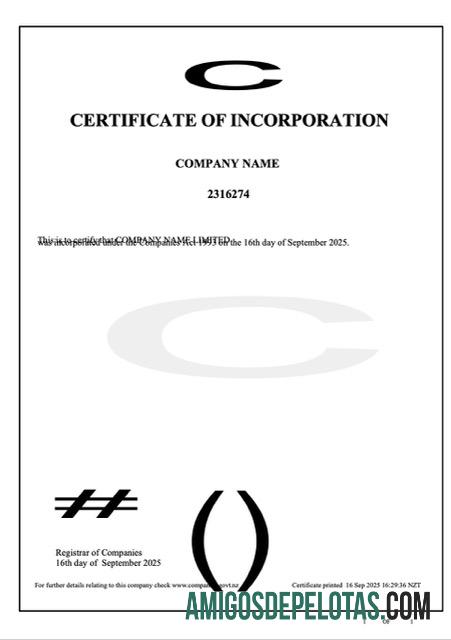 Berkualitas Selandia Baru sertifikat of incorporation Word and PDF templat, versi 2