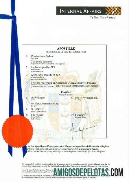 Baru Zeland sertifikat of Incorporation makering