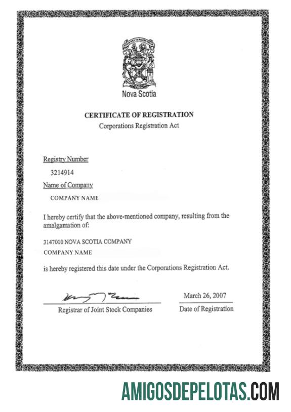 Nova Scotia sertifikat of pendaftaran desain