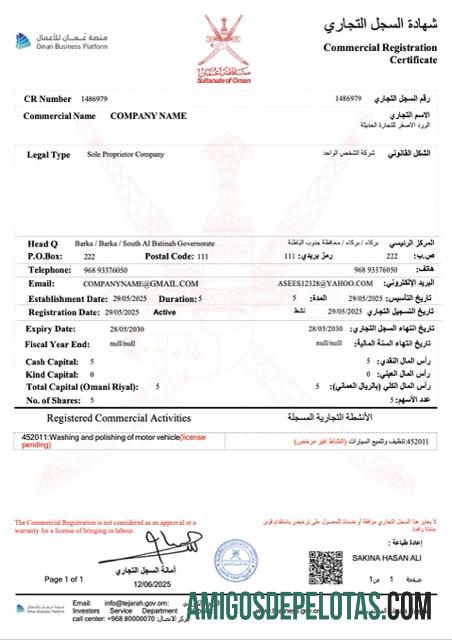 Berkualitas Oman komersial pendaftaran sertifikat Word and PDF templat, versi 3
