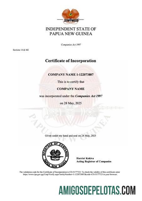 Premium Papua Nugini sertifikat of incorporation Word and PDF templat