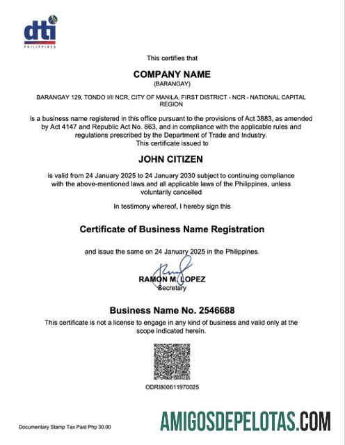 Premium Filipina Barangay sertifikat of bisnis name pendaftaran Word and PDF templat