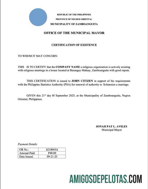 Berkualitas Filipina sertifikat of existence Word and PDF templat, versi 2