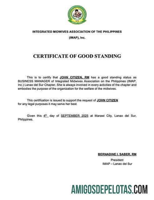 Realistis Filipina sertifikat of good standing Word and PDF templat, versi 2