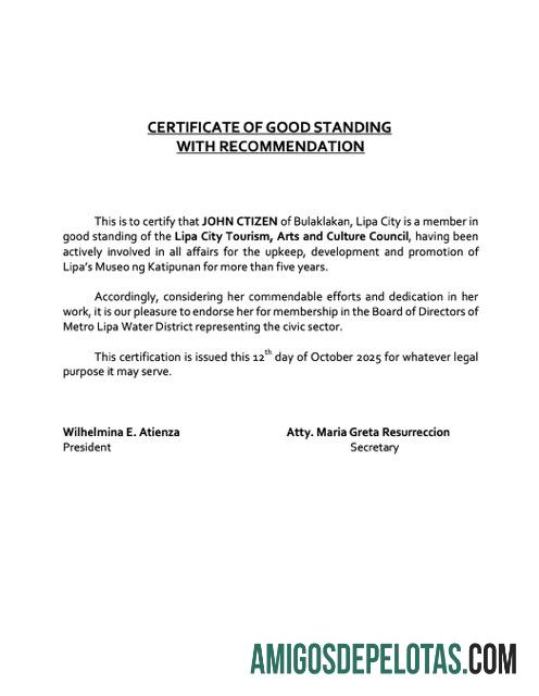 Profesional Filipina sertifikat of good standing Word and PDF templat, versi 9
