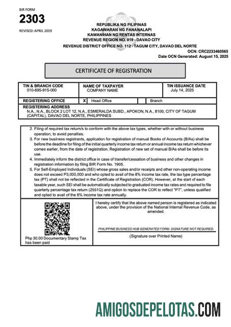 Profesional Filipina sertifikat of pendaftaran Word and PDF templat, versi 2