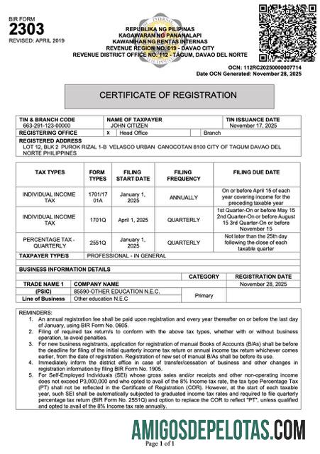 Realistis Filipina sertifikat of pendaftaran Word and PDF templat, versi 3