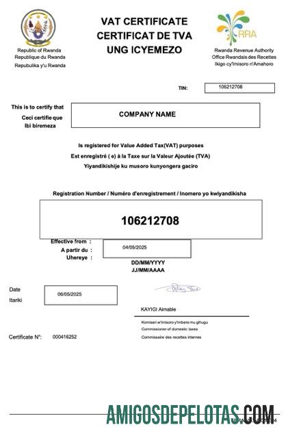 Premium Rwanda VAT sertifikat Word and PDF templat
