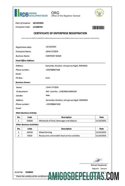 Berkualitas Rwanda sertifikat of enterprise pendaftaran Word and PDF templat
