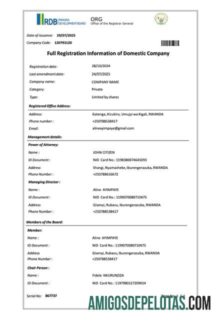 Premium Rwanda full pendaftaran Informasi of domestic Perusahaan Word and PDF templat