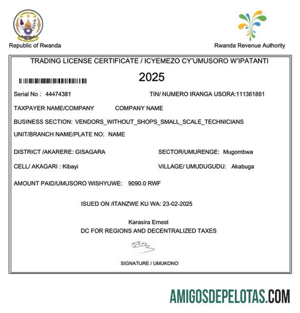 Berkualitas Rwanda trading lisensi sertifikat Word and PDF templat