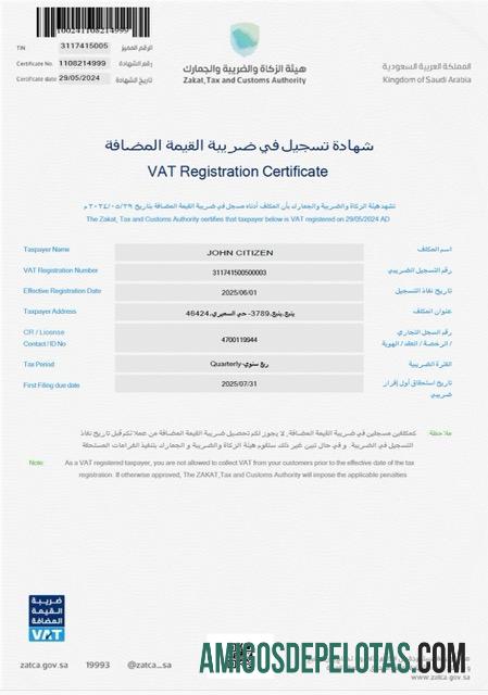 Realistis Arab Arab Saudi VAT pendaftaran sertifikat┬áWord and PDF templat, versi 3