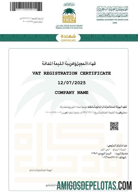 Dapat Diedit Arab Arab Saudi┬áVAT pendaftaran sertifikat Word and PDF templat, versi 2