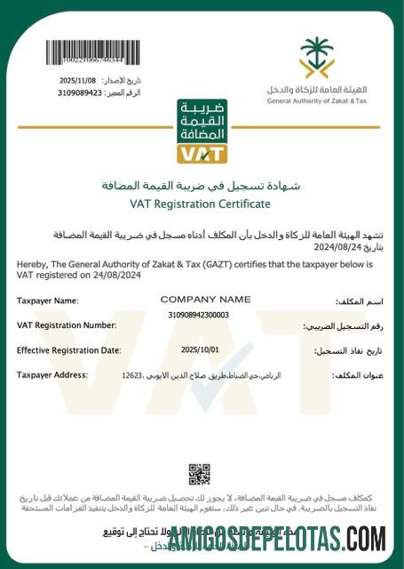 Dapat Diedit Arab Arab Saudi┬áVAT pendaftaran sertifikat Word and PDF templat