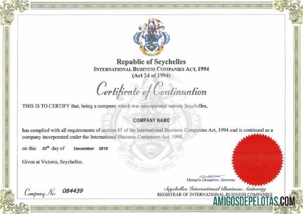Seychelles sertifikat of Continuation makering