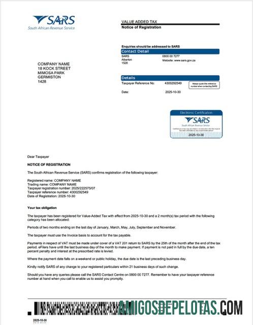 Realistis Afrika Selatan value added pajak sertifikat Word and PDF templat