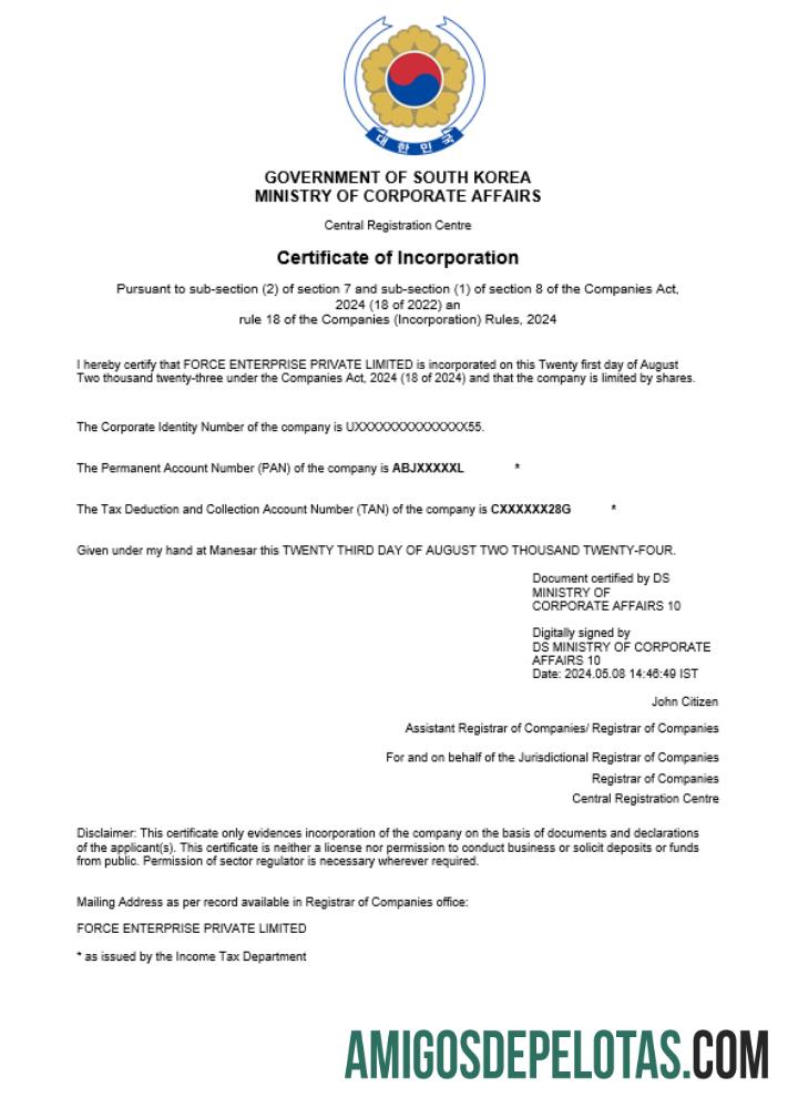 Dapat Diedit Korea Selatan bisnis pendaftaran sertifikat Word and PDF templat