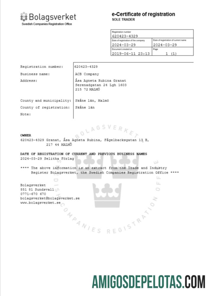 Dapat Diedit Swedia sertifikat of pendaftaran Word and PDF templat