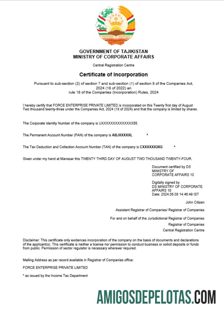 Premium Tajikistan bisnis pendaftaran sertifikat Word and PDF templat (1)