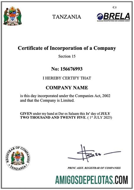 Dapat Diedit Tanzia sertifikat of Perusahaan incorporation Word and PDF templat