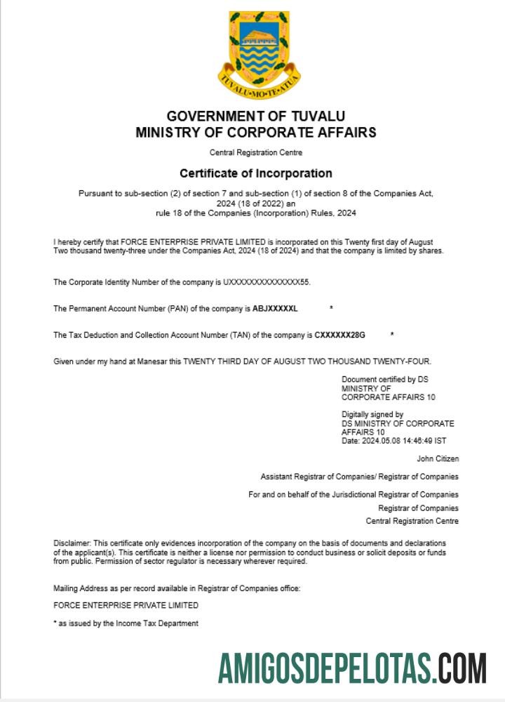 Profesional Tuvalu bisnis pendaftaran sertifikat Word and PDF templat