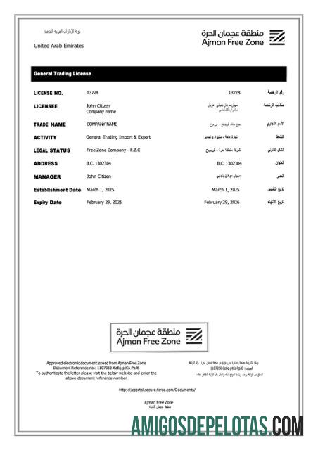 Premium UEA Ajman trading lisensi Word and PDF templat