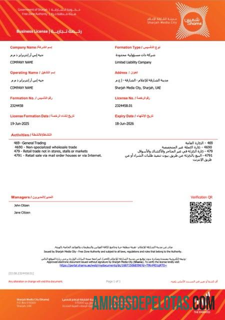 Realistis UEA Sharjah bisnis lisensi Word and PDF templat, versi 2