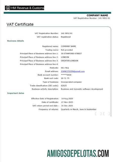 Profesional Inggris VAT sertifikat┬áWord and PDF templat