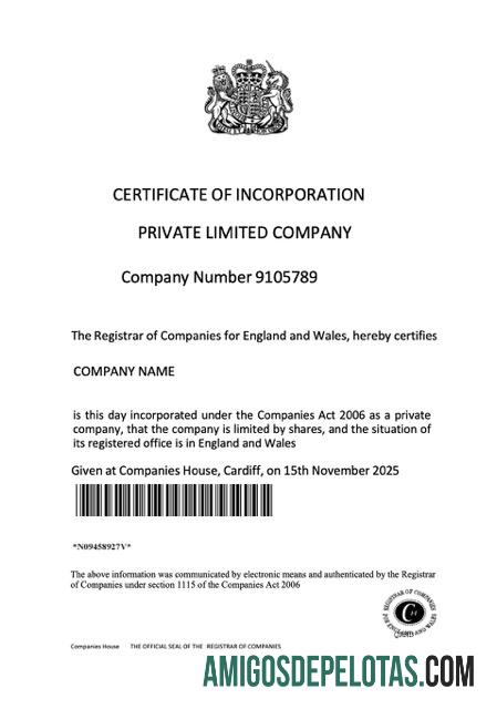 Realistis Inggris sertifikat of incorporation of a private limited Perusahaan Word and PDF templat, versi 2