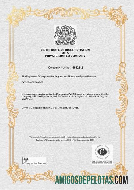 Premium Inggris sertifikat of incorporation of a private limited Perusahaan Word and PDF templat, versi 3