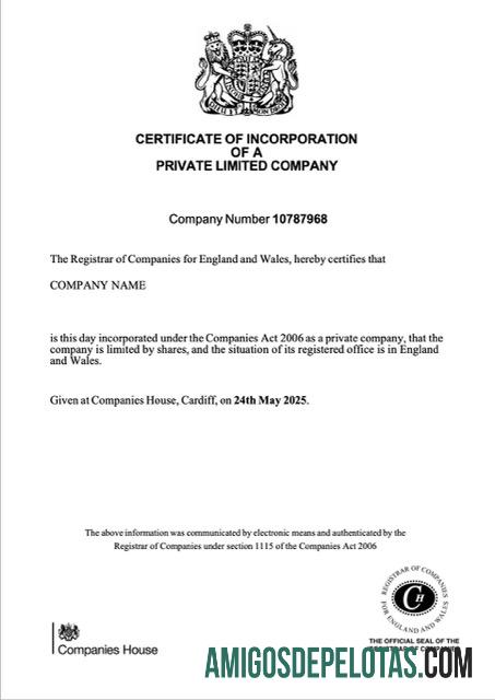 Berkualitas Inggris sertifikat of incorporation of a private limited Perusahaan Word and PDF templat