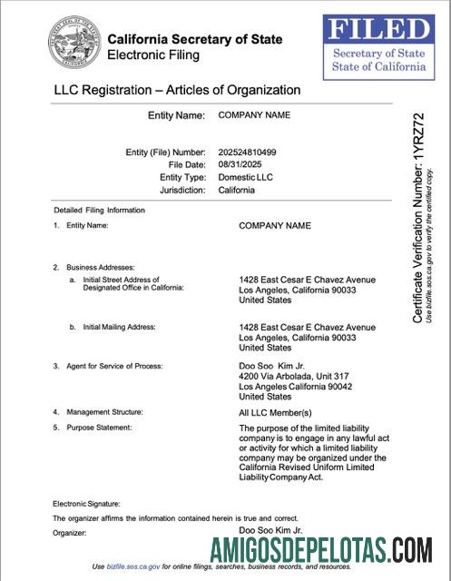 Dapat Diedit AS California LLC pendaftaran Word and PDF templat