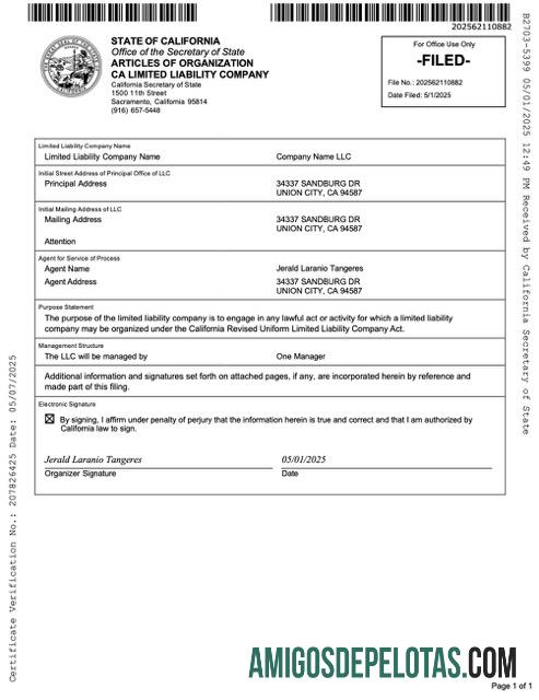 Profesional AS California articles of organization limited liability Perusahaan Word and PDF templat