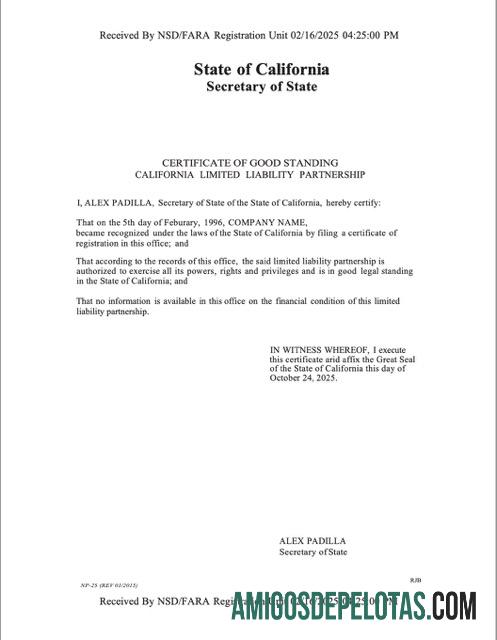 Berkualitas AS California sertifikat of good standing Word and PDF templat
