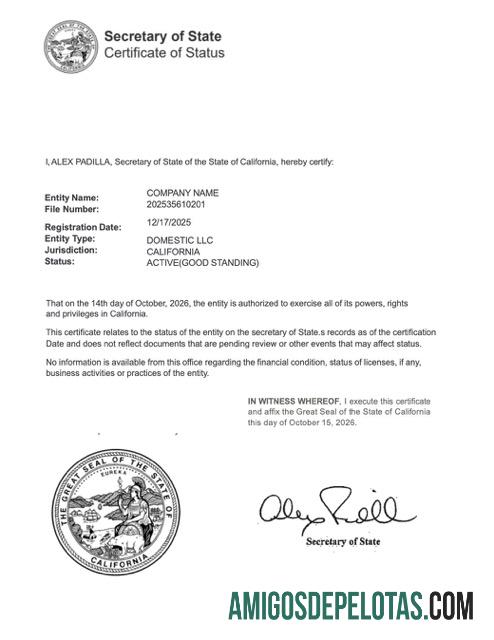Dapat Diedit AS California sertifikat of good standing Word and PDF templat, versi 2