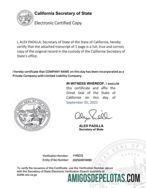 Profesional AS California electronic pendaftaran sertifikat Word and PDF templat