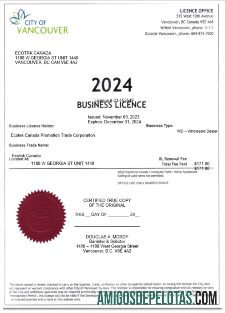 Premium AS City of Vancouver sertifikat of bisnis licence Word and PDF templat